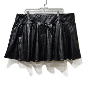 BLACK VEGAN LEATHER ELASTIC WAIST MINI SKATER SKIRT 2X  GOTH PUNK EMO WHIMSIGOTH